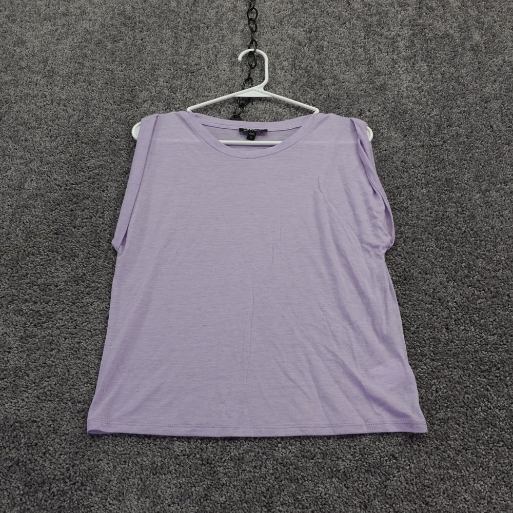 Express Top Womens Extra Small Purple Padded Shoulder Muscle Tee Linen Blend